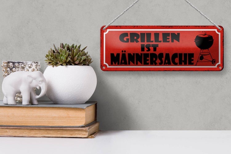 Blechschild Spruch 27x10cm Grillen ist Männersache rotes Schild