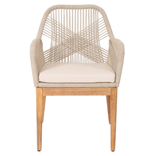 Gartensessel mit Armlehne, Seilgeflecht und Sitzkissen