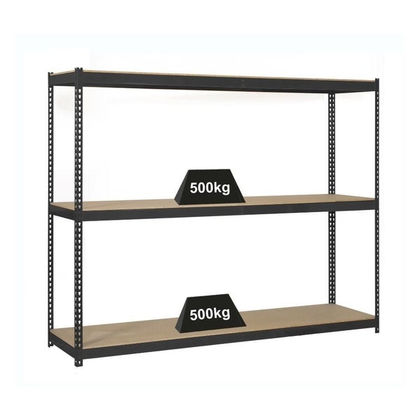 Schwerlastregal WOOD BEAST THREE | HxBxT 200x210x60cm | 3 Ebenen | Fachlast 500kg | Anthrazit | Weitspannregal Werkstattregal Lagerregal Kellerregal Gargenregal