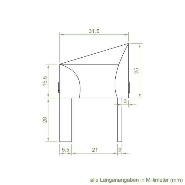 Technische Zeichnung eines Bauteils mit Maßangaben in Millimeter für die Montageplanung.