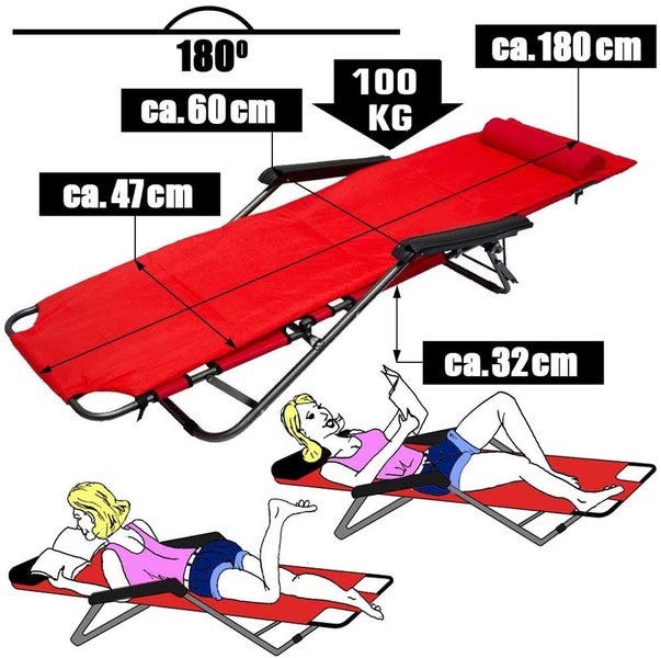 Campingstuhl Liegestuhl Freizeitliege Sonnenliege Strandliege Campingliege Klappliege Liege incl. Auflage 178cm Rot
