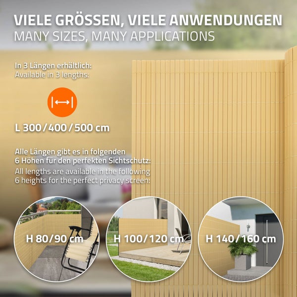 ECD Germany PVC Sichtschutzmatte 160x300 cm, Bambus, Sichtschutzzaun 3-Gewicht-Verstärkung, UV-beständig, Wasserdicht, Windschutz Balkonverkleidung Zaunblende Sichtschutz für Garten Balkon Terrasse