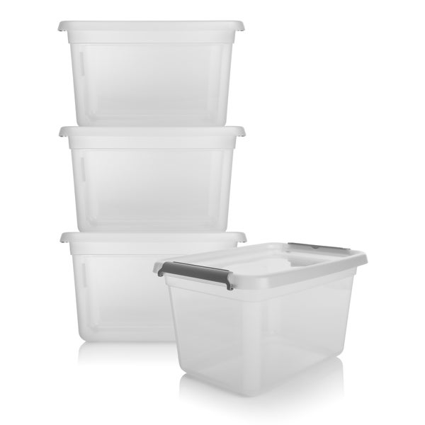 BigDean 4 Stück 15 L Aufbewahrungsbox mit Deckel transparent BPA- frei & lebensmittelecht – stapelbare robuste Aufbewahrungsbox – Aufbewahrungsboxen mit Klickverschluss