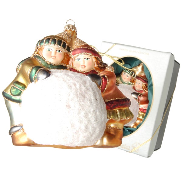 Multicolor 11cm Emma & Emilio mit großem Schneeball, Glasornament, mundgeblasen und handdekoriert, 1 Stck., Weihnachtsbaumkugeln, Christbaumschmuck, Weihnachtsbaumanhänger