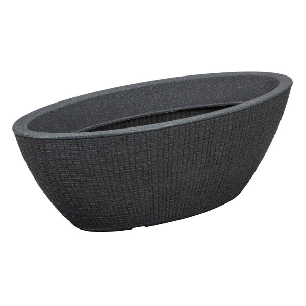 Scheurich Barceo Jardiniere 60, Pflanzschale/Blumentopf/Pflanzenschale, oval,  aus Kunststoff Farbe: Stony Black, 58,5 cm Breite, 23,7 cm Tiefe, 19,5 cm hoch, 14,5 l Vol.
