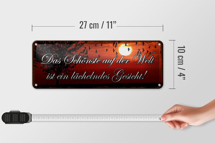 Blechschild Spruch 27x10cm das schönste lächelndes Gesicht Dekoration
