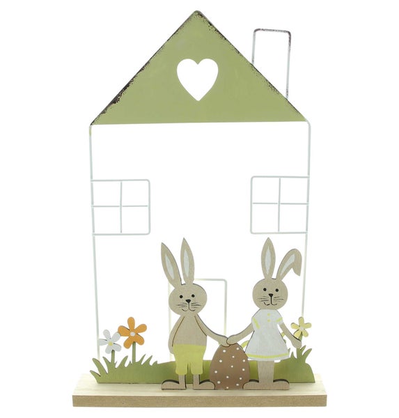 FRANK FLECHTWAREN | Hasenhaus Blumenwiese, METALL, MDF, 22,5 x 4,5 x 34,5 cm