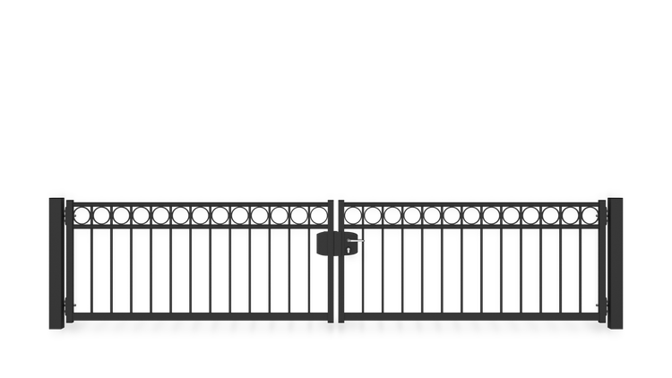 Gartentor ZAUNGURU BASIC-Line Oldenburg Kreis aus Metall, Höhe: 83cm, Breite: 388cm, 2-flügelig inkl. Pfosten, Schloss und Zubehör, Feuerverzinkt und zusätzlich in RAL 7016 Anthrazitgrau pulverbeschichtet