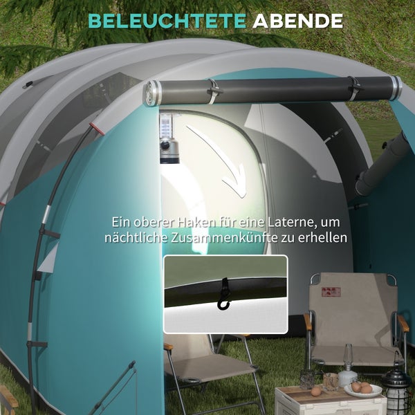 Outsunny Tunnelzelt, Campingzelt für 5 Personen, mit 2 Räumen, Tragetasche, 460L x 260B x 190H cm, Polyester, PE, Blau
