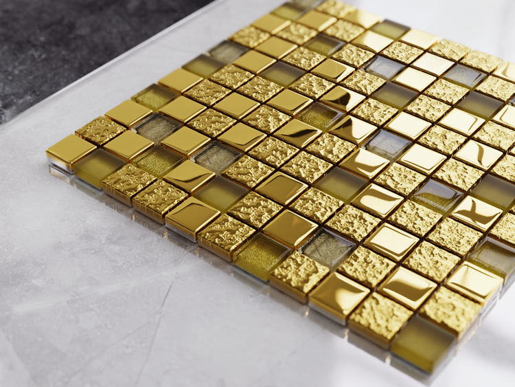 Glasmosaik auf Netz für Bad und Küche 30cm x 30cm  - Egyptian Gold
