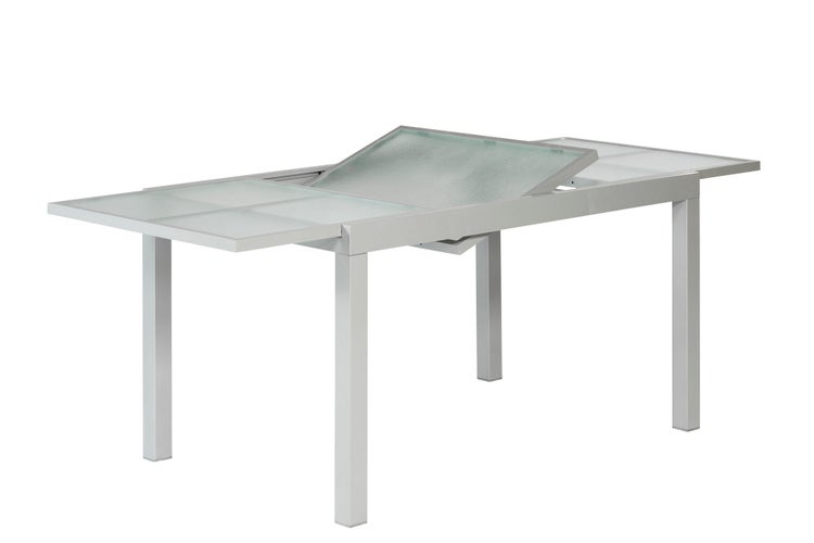 Gartentisch, ausziehbar, 120 (180) x 90 cm, matte Glasplatte, Silber, Aluminium