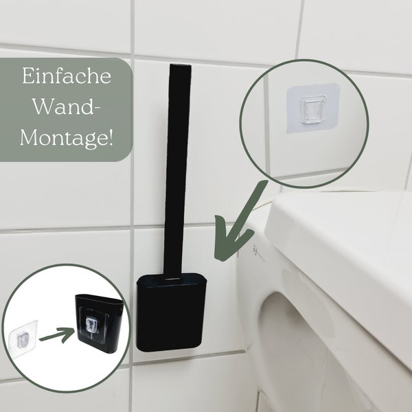 Wandmontage einer WC-Garnitur mit Klebestreifen im Badezimmer