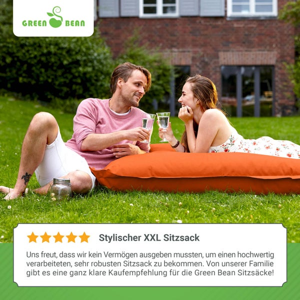 Green Bean Sitzsack XXL 140x180cm 380 Liter Kinder & Erwachsene Bean Bag EPS Perlen Füllung Riesensitzsack Groß Draußen Outdoor Liegekissen Waschbar Wetterfest Lounge Sitzkissen Bodenkissen Orange
