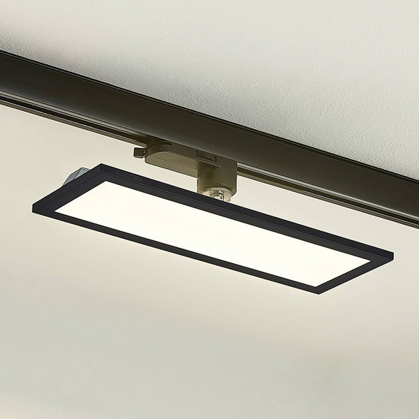 Rechteckiges LED-Panel für Schienensysteme mit schwarzem Rahmen und weißer Leuchtfläche.