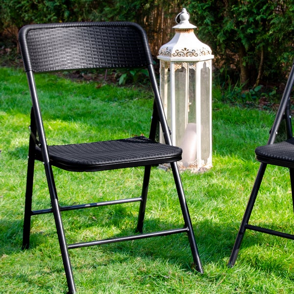 AMANKA 6er Set Klappstuhl bis 150kg - 50x46x83,5 Balkonstuhl in Rattan-Optik - Gartenstuhl Schwarz