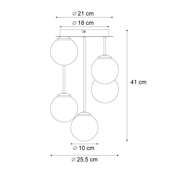 Technische Zeichnung der Deckenleuchte mit drei Leuchten und Maßangaben