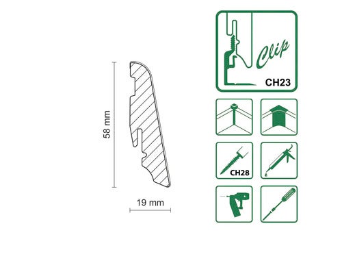 Sockelleiste FU060L1 MDF Lisboa Cinza 19x58x2400mm