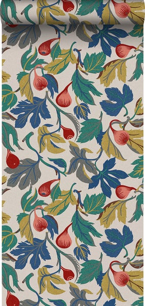 Borastapeter Tapete Blätter Blau, Rot, Gelb und Grün - 49 cm x 10.05 m - 660800