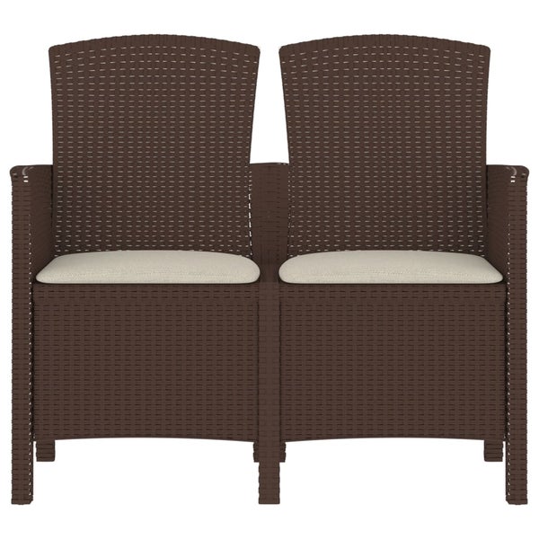 Gartenbank 2-Sitzer mit Kissen PP-Rattan Braun