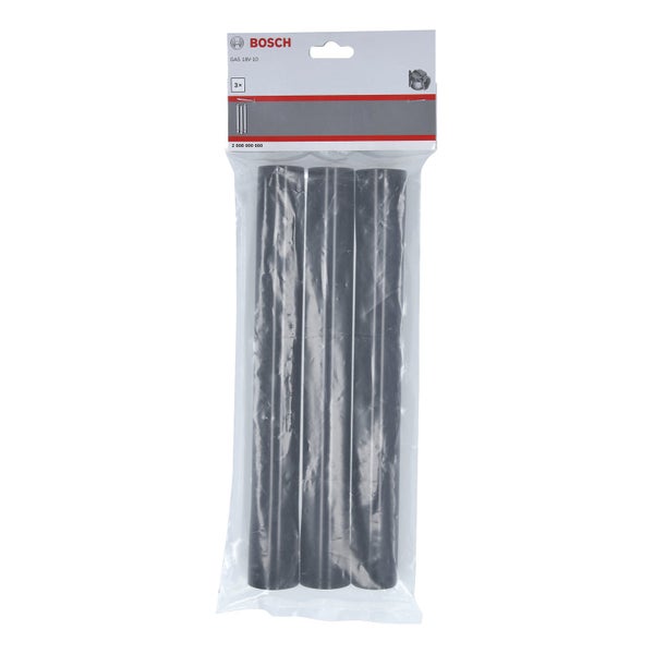 Dreiteiliges Set schwarzer Saugrohre für Bosch GAS 18 Volt-10 Akku-Staubsauger in Originalverpackung mit Bosch Logo.