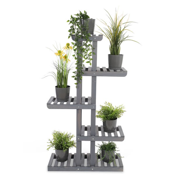 Blumenständer FLORACK HxBxT 117x68x25cm 6 Ablagen Kieferholz Grau
