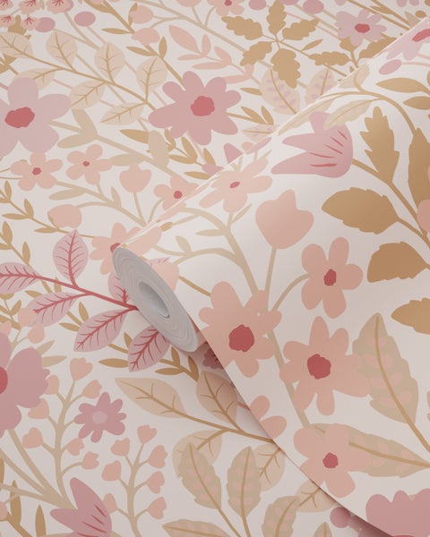 Floral gemusterte Tapete mit Blumen und Blättern