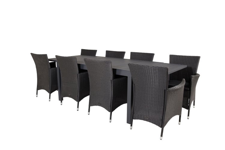 Marbella Gartenset Tisch 100x160/240cm und 8 Stühle Knick schwarz. 100 X 160 X 75 cm