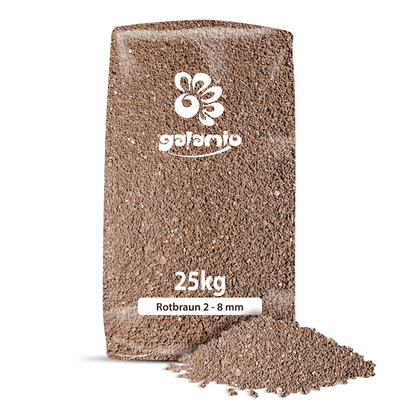 Galamio Sack 25 Kilogramm Ziersplitt rotbraun, Körnung 2 bis 8 Millimeter.