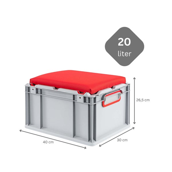 PROREGAL Eurobox NextGen Seat Box Rot HxBxT 26,5 x 30 x 40 cm 20 Liter Griffe Geschlossen Eurobehälter Sitzbox Transportbox