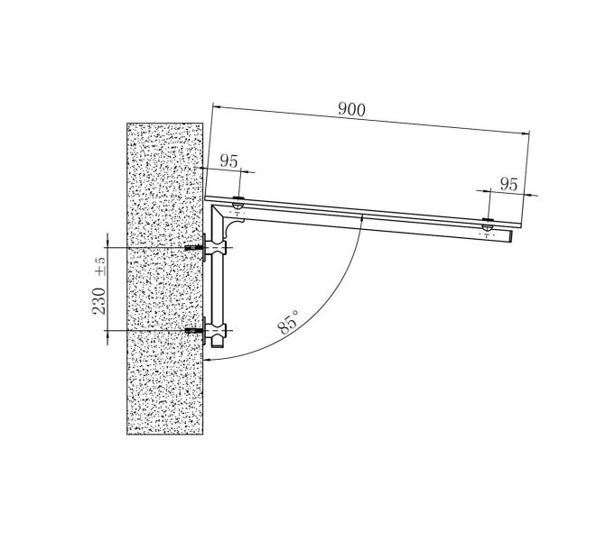 Technische Zeichnung einer Wandhalterung mit Maßangaben