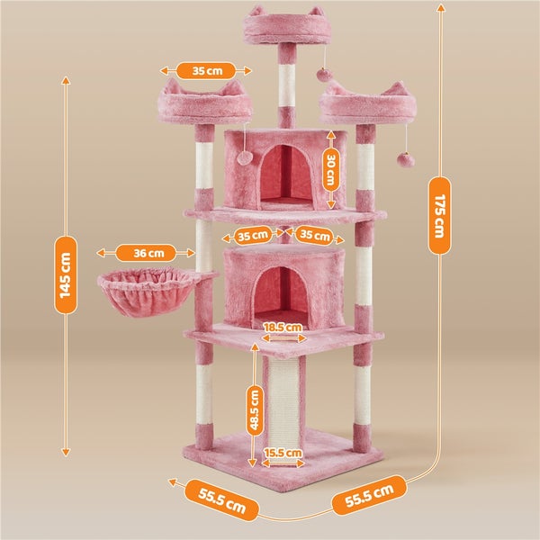 Kratzbaum mit Liegemulde und Katzenhäusern, Größenangaben