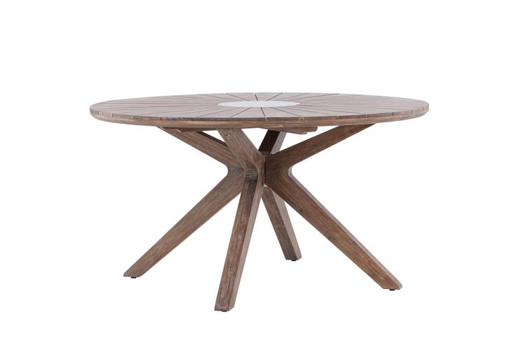 Runder Gartentisch aus Teakholz mit Glasplatte