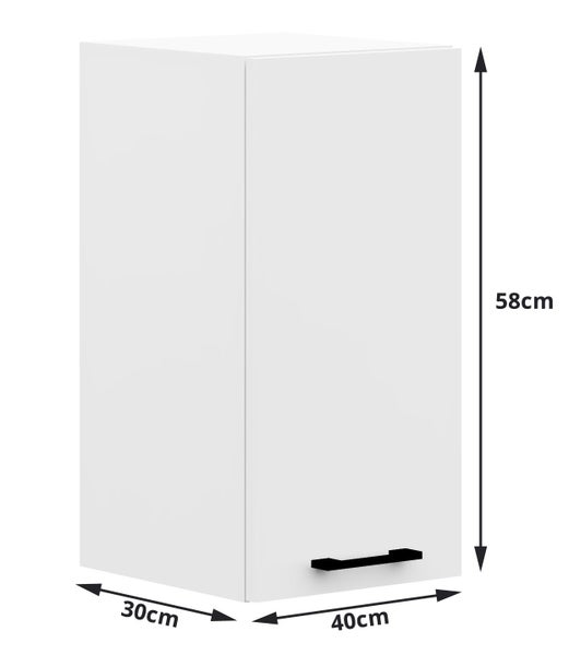 Hängeschrank mit den Maßen 58 cm Höhe, 40 cm Breite und 30 cm Tiefe.