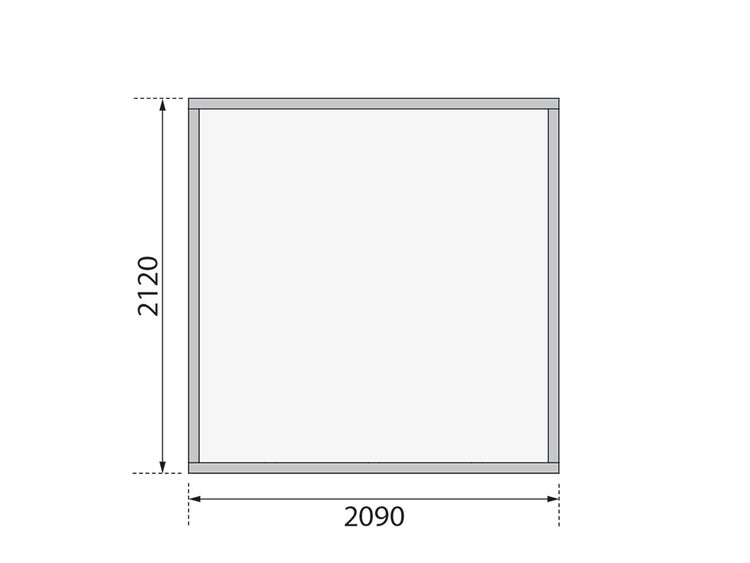 Maßzeichnung eines Rahmens mit einer Höhe von 2120 Millimetern und einer Breite von 2090 Millimetern.