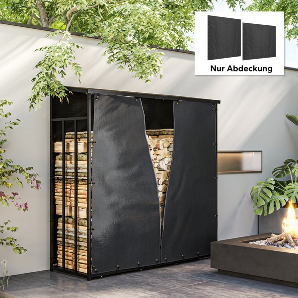 Outsunny 2er-Set Kaminholzregal Abdeckung, 174 cm, Wasserdicht 600D Oxford, UV-Schutz, Brennholzregalabdeckung, für Feuerholzregal 176B x 163/175H cm, Schwarz