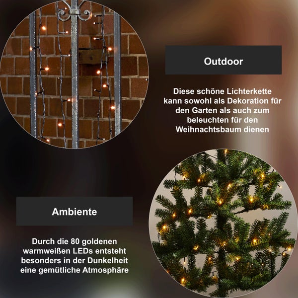 Lichterkette zur Dekoration im Garten oder am Weihnachtsbaum.
