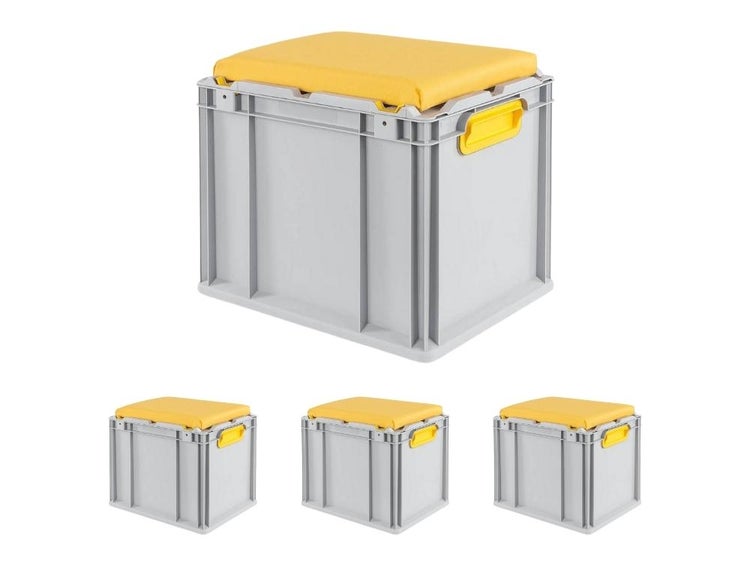 PROREGAL SparSet 4 x Eurobox NextGen Seat Box Gelb HxBxT 36,5 x 30 x 40 cm 30 Liter Griffe Geschlossen Eurobehälter Sitzbox Transportbox