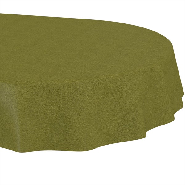 Grüne ovale Tischdecke aus Stoff mit feiner Struktur.