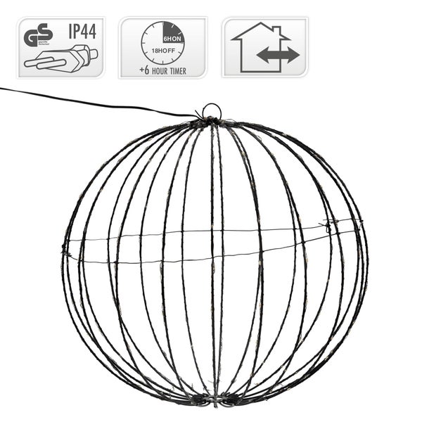 ECD Germany LED Leuchtkugel Ø40cm 240 LED Extra-Warmweiß/Timer, Metall LED Ball faltbar, Kugelleuchte zum hängen, Drahtlichterkette Innen/Außen IP44, Dekorative beleuchtete Kugel Weihnachtsbeleuchtung