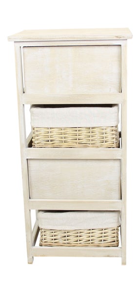 FRANK FLECHTWAREN | Kommode Landhaus, HOLZ, 35 x 27 x 73 cm, Schublade 28 x 22 x 14 cm, Korb 27 x 22 x 13 cm
