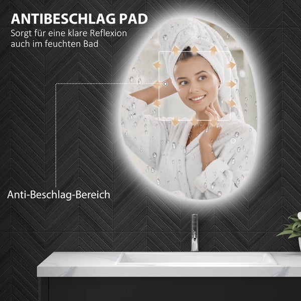 HOMCOM Badspiegel mit Beleuchtung 70x50 cm LED Spiegel mit Touchschalter, 3 Lichtfarben, Asymmetrischer Badezimmerspiegel mit Anti-Beschlag- & Memoryfunktion, Wandspiegel IP44, für Badezimmer