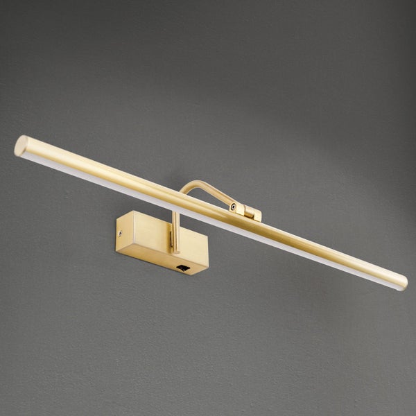 Moderne LED Bildleuchte aus Metall in Messing Optik zur Wandmontage mit integriertem Schalter.