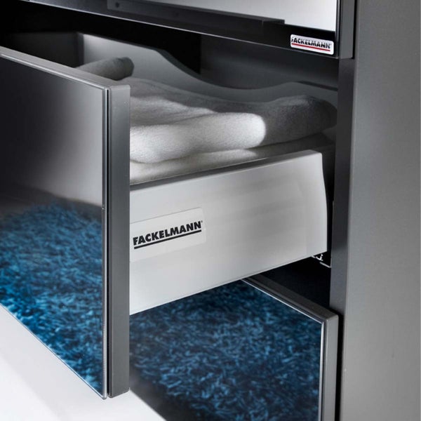 FACKELMANN KARA Badmöbel Set 2 Teile / Glas Waschbecken / Waschbeckenunterschrank mit 2 Schubladen / hochwertiger Badschrank mit Soft-Close / Korpus: Schwarz / Front: Schwarz / Breite: 80 cm