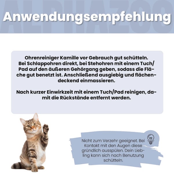 Anwendungsempfehlung für Ohrenreiniger mit Katze