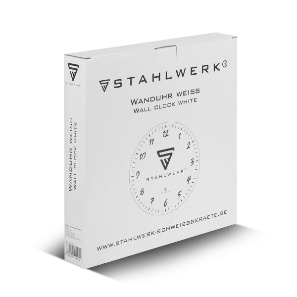 Wanduhr 30 cm weiße Werkstattuhr mit Aluminium-Gehäuse RCC-Uhrwerk