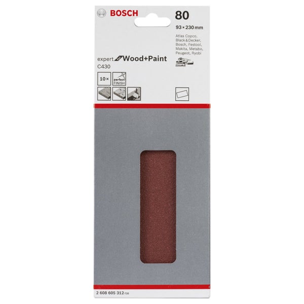 Bosch Expert Schleifpapier für Holz und Farbe, Körnung 80, Größe 93 x 230 Millimeter