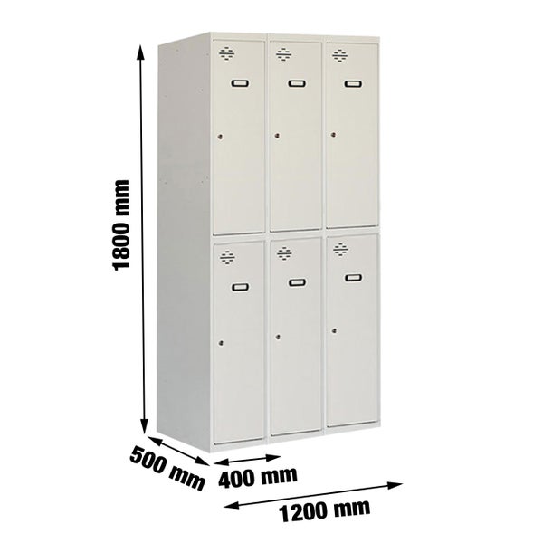 PROREGAL Spind Amego 6 Abteile HxBxT 180 x 120 x 50 cm Abteilbreite 40 cm Unterteilt Feuerfeste Beschichtung Lichtgrau Metallspind Kleiderspind