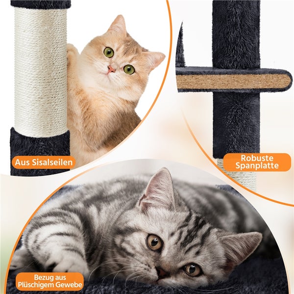 Katzenkratzbaum mit Sisalseilen, robuster Spanplatte und Bezug aus Plüschgewebe