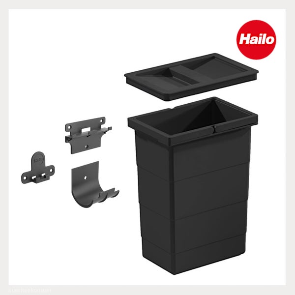 Hailo Abfalleimer mit Deckel und Wandmontage-Set aus Kunststoff, Hailo Logo.