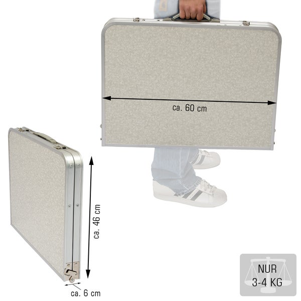 AMANKA klappbarer höhenverstellbarer Campingtisch 90x60x70 cm inkl. 2 Falthocker Campingtischset Kofferformat Hell Grau